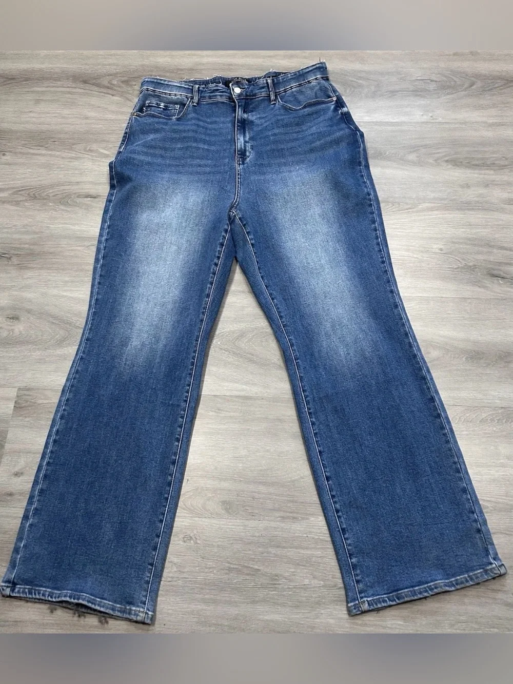 Judy Blue High Rise Wide Leg Jeans 3XL Jumpsuit Style Raw Waist Frayed Blue 34